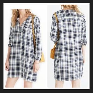 Madewell Navy Cream Plaid Artiste Tunic Dress with Tassels and Pockets